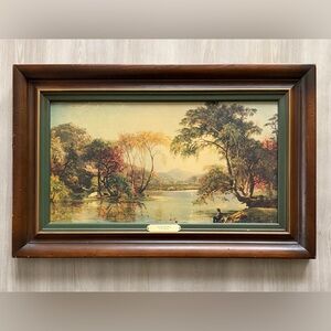 Vintage 60s The Susquehanna by J.F. Cropsey Print On Wood Framed 17.5x27.5